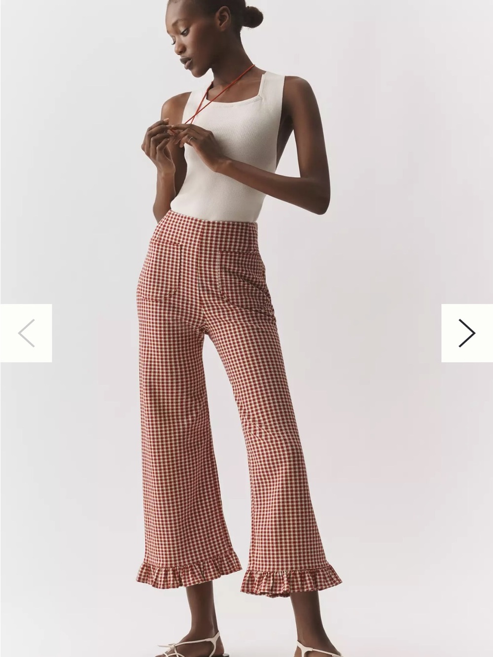 Maeve Anthropologie Collette High Rise Ruffle Pant - Red Gingham - Picture 2 of 4